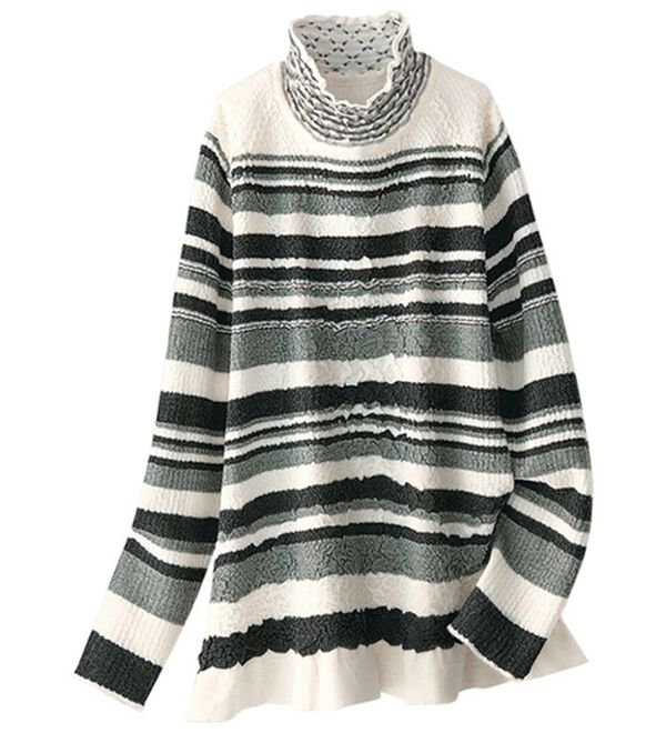 BELLUNA（ベルーナ）の「ボーダー柄ふくれジャカードセーター（ニット・セーター）」｜オフ白系