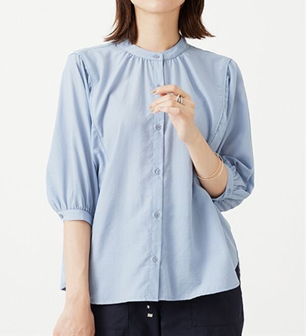 BELLUNA（ベルーナ）の「袖切替ドルマンデザインブラウス（ブラウス）」｜ブルー