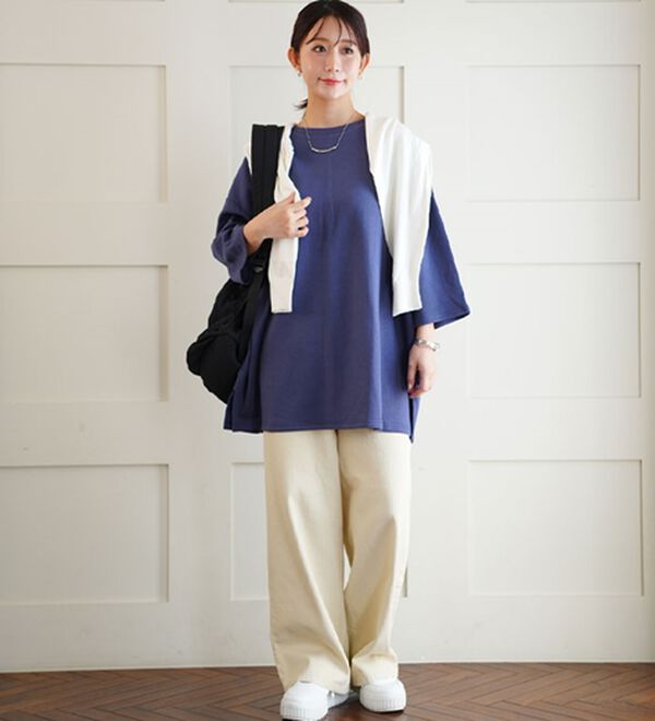 A HAPPY MARILYN（アハッピーマリリン）の「【Ｍ～８Ｌ／選べる袖丈】綿トレーナーライクビッグシルエットＴシャツ（Tシャツ）」｜詳細画像