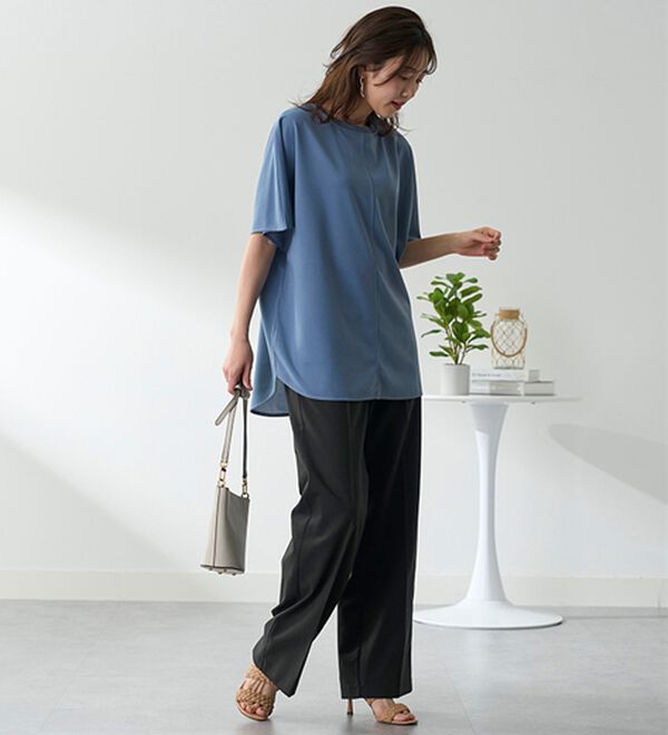 BELLUNA（ベルーナ）の「Ｔシャツ感覚なのにきちんとブラウス見え！カットジョーゼット半袖プルオーバー（カットソー）」｜詳細画像