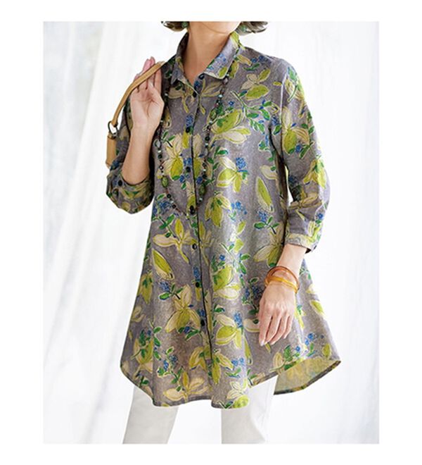 BELLUNA（ベルーナ）の「麻混ぼかし調フレアーオーバーブラウス（チュニック）」｜詳細画像