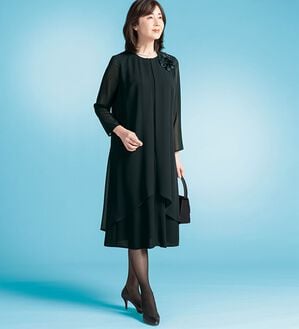 ルフラン（ルフラン）の「アイロンいらず重ね着風ワンピース（ブラックフォーマル（喪服・礼服））」｜詳細画像