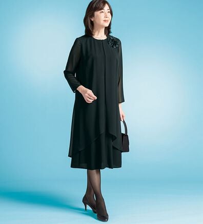 ルフラン（ルフラン）の「アイロンいらず重ね着風ワンピース（ブラックフォーマル（喪服・礼服））」