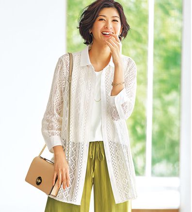 BELLUNA（ベルーナ）の「総レースデザインシャツチュニック（チュニック）」