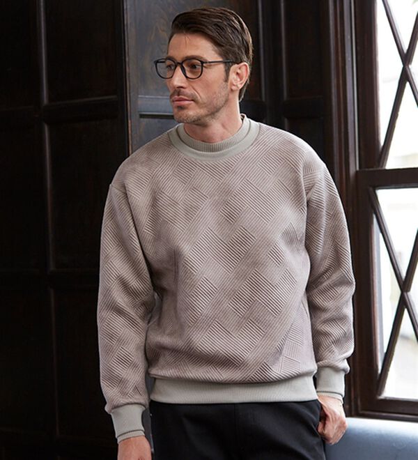 「＜コムルヴァン・オム＞ふくれジャカードレザー風トレーナー（メンズトレーナー）」｜詳細画像