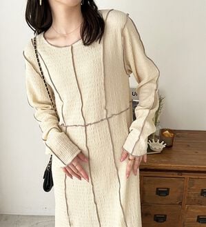 GeeRA（ジーラ）の「配色メローワンピース（カットソーワンピース）」｜アイボリー