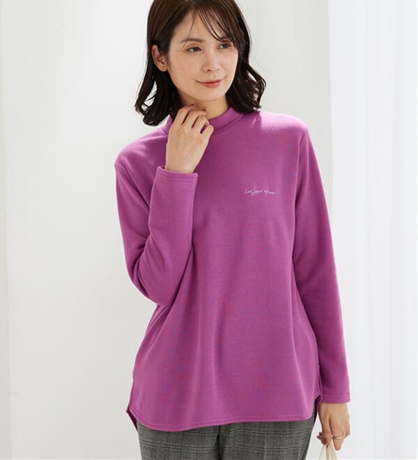 BELLUNA（ベルーナ）の「ロゴ刺しゅう裏起毛ニットソーチュニック（カットソー）」｜ピンク