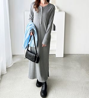 GeeRA（ジーラ）の「全骨格対応！前後2WAY細見えリブワンピース（カットソーワンピース）」｜杢グレー