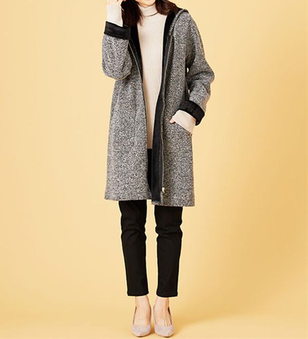 BELLUNA（ベルーナ）の「裏ベロア素材フードデザインコート（ロングコート）」｜詳細画像