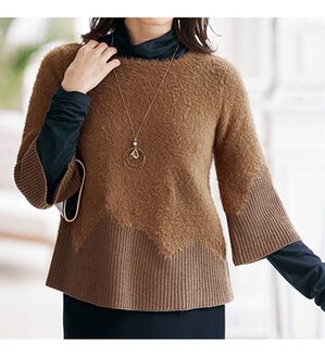 BELLUNA（ベルーナ）の「ふんわりシャギー切替デザインセーター（ニット・セーター）」｜キャメル