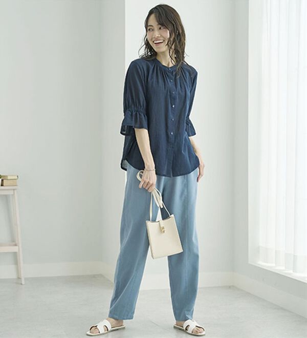 BELLUNA（ベルーナ）の「レーヨン麻入りゆったりワイドパンツ（フルレングスパンツ）」｜詳細画像