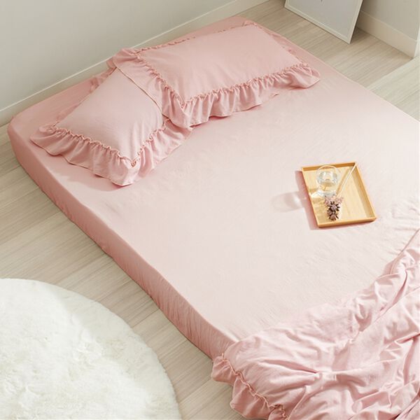 iellio（イエリオ）の「大人かわいいダブルフリル付布団カバーリング＜掛け布団カバー・ボックスシーツ・枕カバー・ずれにくい・オールシーズン・淡色＞（敷布団カバー・シーツ）」｜詳細画像