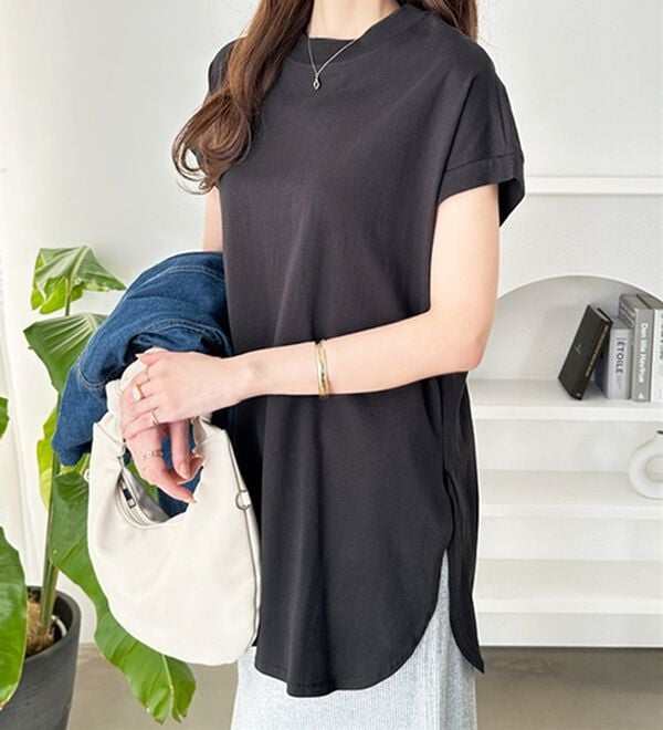 GeeRA（ジーラ）の「綿１００％フレンチスリーブチュニックＴシャツ（カットソー）」｜詳細画像