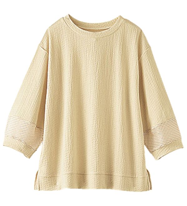 BELLUNA（ベルーナ）の「ジャカード素材袖メッシュレースプルオーバー（カットソー）」｜詳細画像