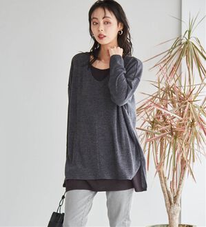 RANAN（ラナン）の「レイヤード風ニットソーチュニック（チュニック）」｜モノトーン系