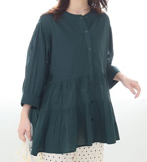 A HAPPY MARILYN（アハッピーマリリン）の「【Ｌ～６Ｌ】【風通るプレミアム】綿・楊柳七分袖ティアードブラウス（ブラウス）」｜フォレストグリーン
