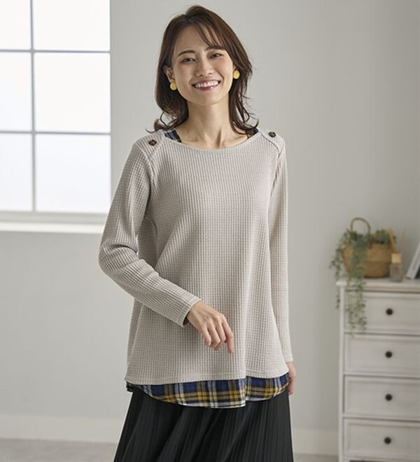 BELLUNA（ベルーナ）の「異素材重ね着風チュニック（チュニック）」｜詳細画像