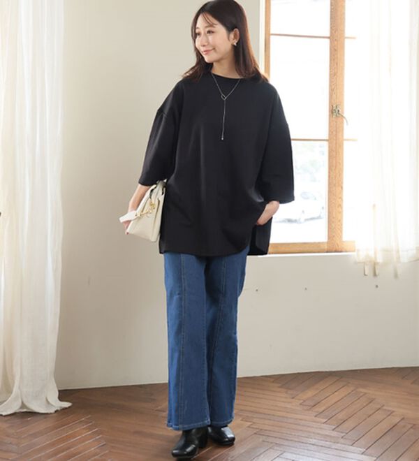 A HAPPY MARILYN（アハッピーマリリン）の「【Ｍ～８Ｌ／選べる袖丈】綿トレーナーライクビッグシルエットＴシャツ（Tシャツ）」｜詳細画像