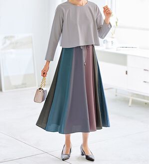 BELLUNA（ベルーナ）の「春を彩る配色ドッキングワンピース（ドッキングワンピース）」｜グレー系