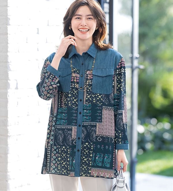ルフラン（ルフラン）の「華やか柄シャツチュニック（シャツ）」｜詳細画像