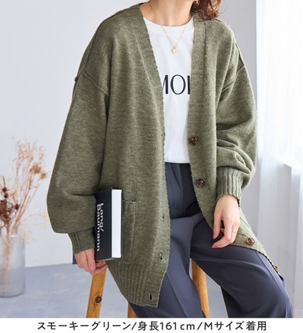 Viola e Viola（ヴィオラ エ ヴィオラ）の「洗えるもちもち　ミドル丈ニットカーデ（ニットカーディガン）」｜詳細画像
