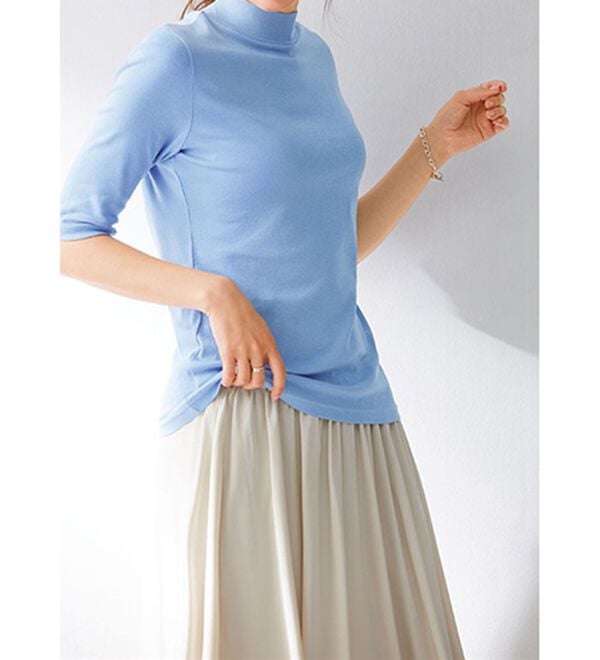 LAVIENNE（ラヴィエンヌ）の「【UVカット】綿１００％ハイネックプルオーバー（５分袖）＜カラフルコットン＞（肌着・インナーウェア）」｜詳細画像