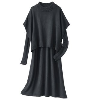 BELLUNA（ベルーナ）の「リブ使いベストデザインニットアンサンブル（チュニック）」｜黒