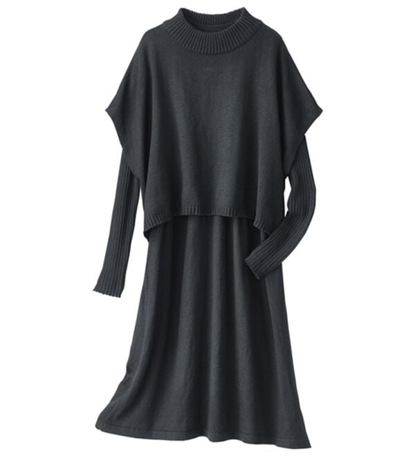 BELLUNA（ベルーナ）の「リブ使いベストデザインニットアンサンブル（チュニック）」｜黒