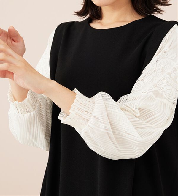 BELLUNA（ベルーナ）の「【新色追加】袖レース切替デザインきれい見えワンピース（その他ワンピース）」｜詳細画像