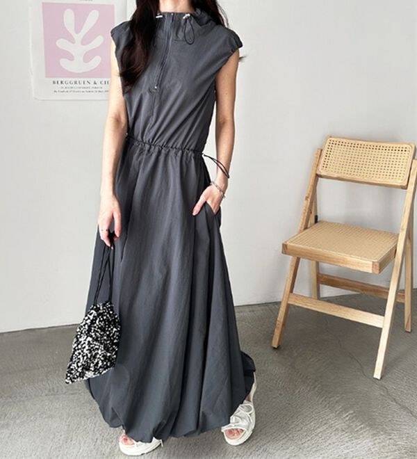 GeeRA（ジーラ）の「ハーフジップウエストドロストバルーンワンピース（カットソーワンピース）」｜詳細画像