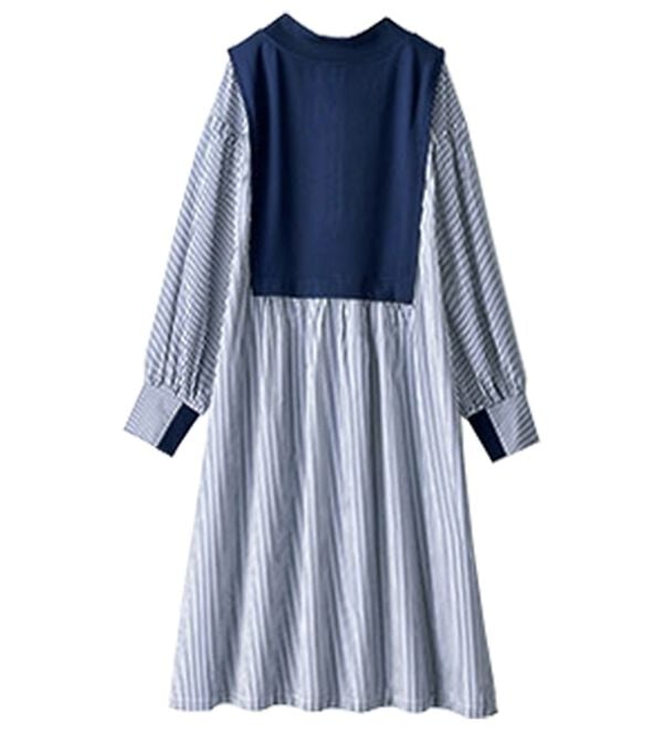 BELLUNA（ベルーナ）の「ハーフジップ使いストライプ切替ワンピース（チュニック）」｜詳細画像