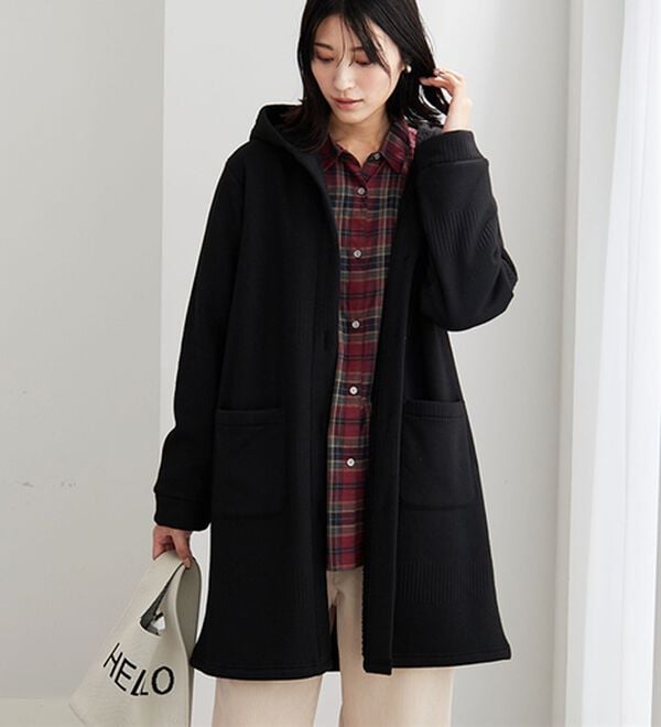 BELLUNA（ベルーナ）の「ボーダージャカード裏ボアカーディガン（ロングコート）」｜詳細画像