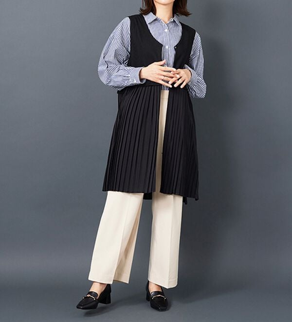 BELLUNA（ベルーナ）の「【Ｌａｇｒｉｌｕａ】異素材切替プリーツロングベスト（ジレ）」｜詳細画像