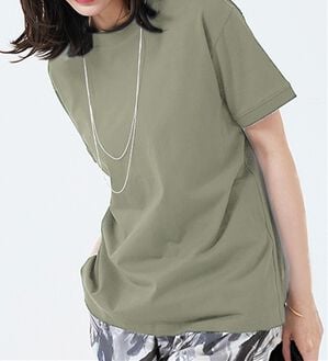 BELLUNA（ベルーナ）の「ヒンヤリ！綿１００％大人顔サマ見えＴシャツ（Tシャツ）」｜オリーブ