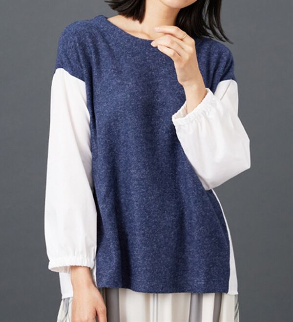 BELLUNA（ベルーナ）の「ラメ入り起毛素材シャツ切替プルオーバー（カットソー）」｜詳細画像