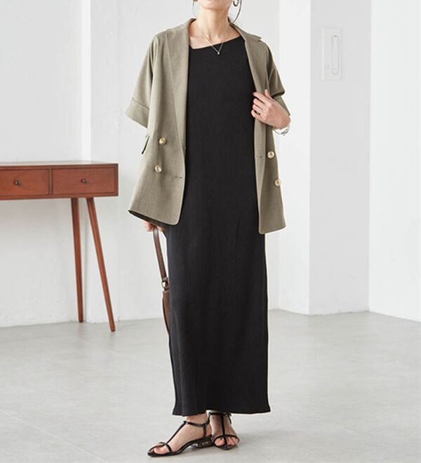 RANAN（ラナン）の「アシメネックハーフスリーブリブワンピース（その他ワンピース）」｜詳細画像