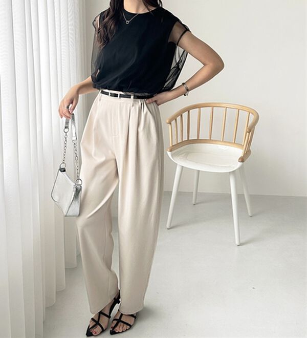 GeeRA（ジーラ）の「チュールカバーフレンチスリーブカットソー（カットソー）」｜詳細画像