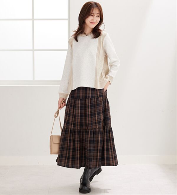 BELLUNA（ベルーナ）の「ケーブル柄ニット切替プルオーバー（カットソー）」｜詳細画像