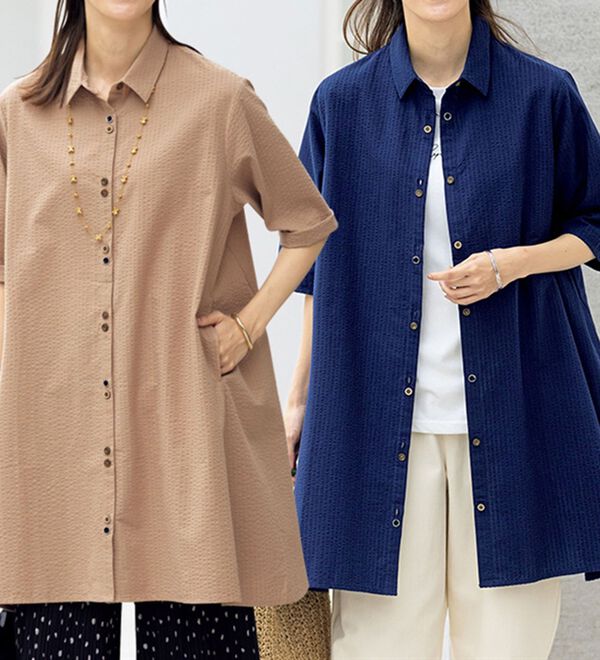 ルフラン（ルフラン）の「【２色組】綿１００％ちび衿シャツワンピ＜レイネル＞（シャツ）」｜詳細画像