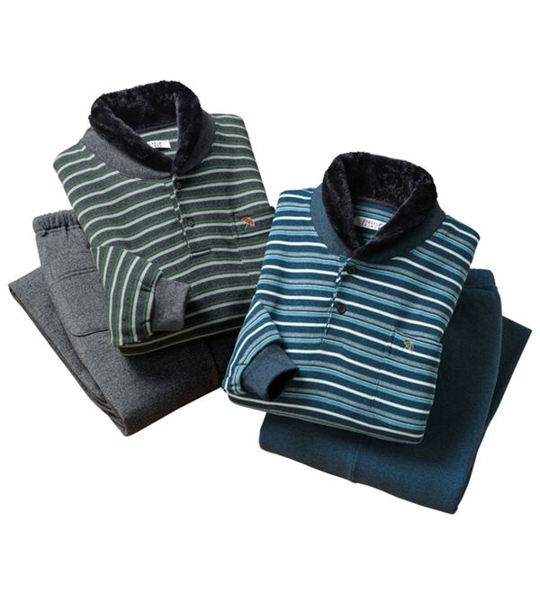 「【２着組】＜アーノルド　パーマー＞首まで暖か綿混杢調パジャマ（メンズルームウェア）」｜詳細画像