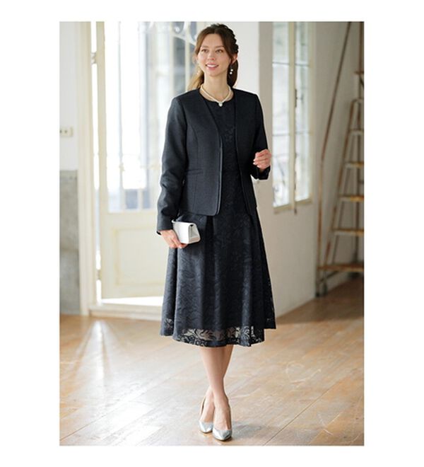 BELLUNA（ベルーナ）の「花柄オパール素材ワンピースアンサンブル（ワンピースセットスーツ）」｜詳細画像