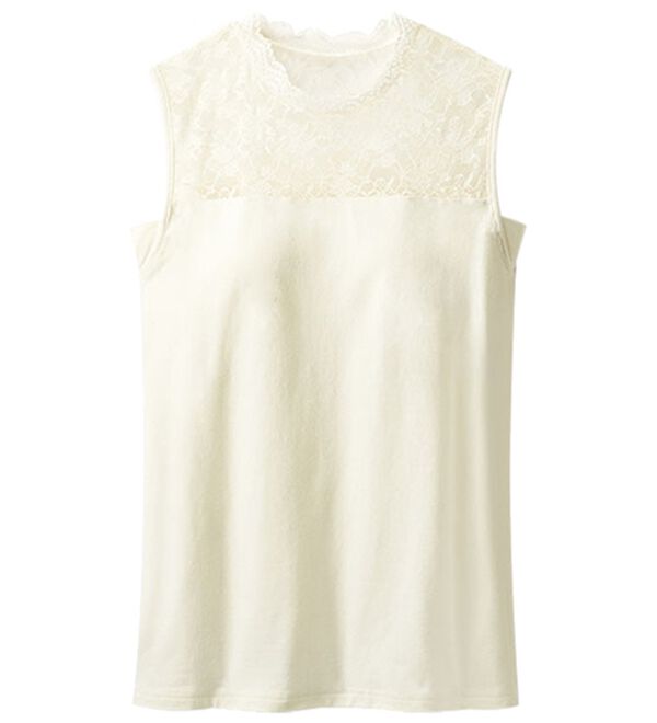 LAVIENNE（ラヴィエンヌ）の「首元レースのカップ付タンクトップ（ブラトップ・カップ付きインナー）」｜ホワイト