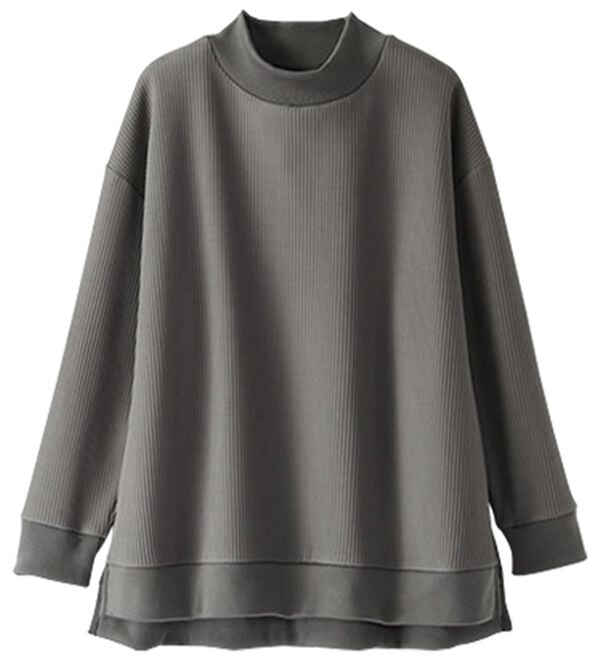 BELLUNA（ベルーナ）の「 【快適Ｌａｂ．】ワッフル素材裏ボアハイネックプルオーバー（カットソー）」｜チャコール