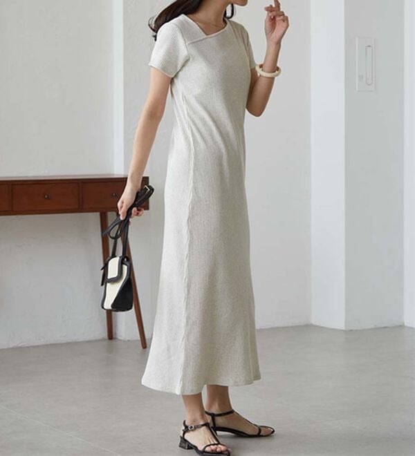 RANAN（ラナン）の「アシメネックハーフスリーブリブワンピース（その他ワンピース）」｜詳細画像