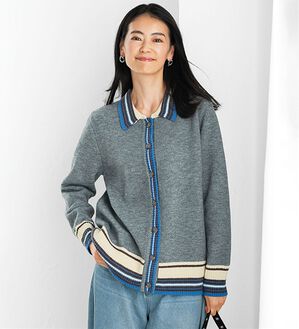 BELLUNA（ベルーナ）の「コートまではいらない日に！配色ニットジャケット（その他ジャケット）」｜グレー系