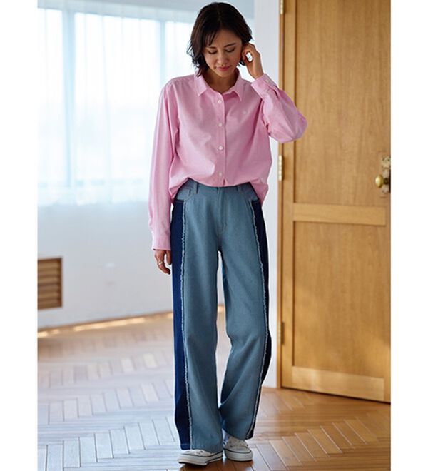 BELLUNA（ベルーナ）の「細見せ！フリンジデニムパンツ（フルレングスパンツ）」｜詳細画像