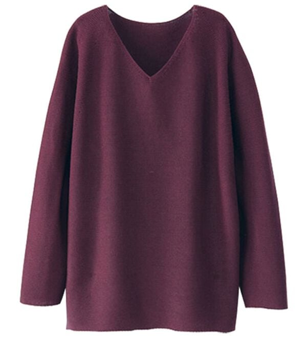 BELLUNA（ベルーナ）の「＜日本製＞ホールガーメントＶネックプルオーバー（ニット・セーター）」｜ワイン