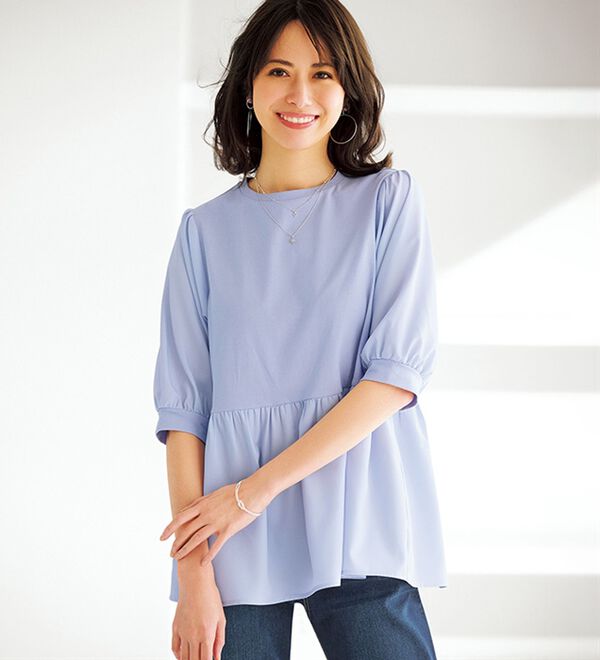 BELLUNA（ベルーナ）の「異素材切替ペプラムチュニック（チュニック）」｜詳細画像