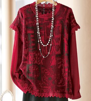 BELLUNA（ベルーナ）の「フクレジャカード重ねデザインセーター（ニット・セーター）」｜赤系