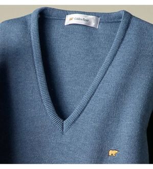 「＜ゴールデンベア＞国産上質カジュアルニットベスト（メンズベスト）」｜杢ブルー